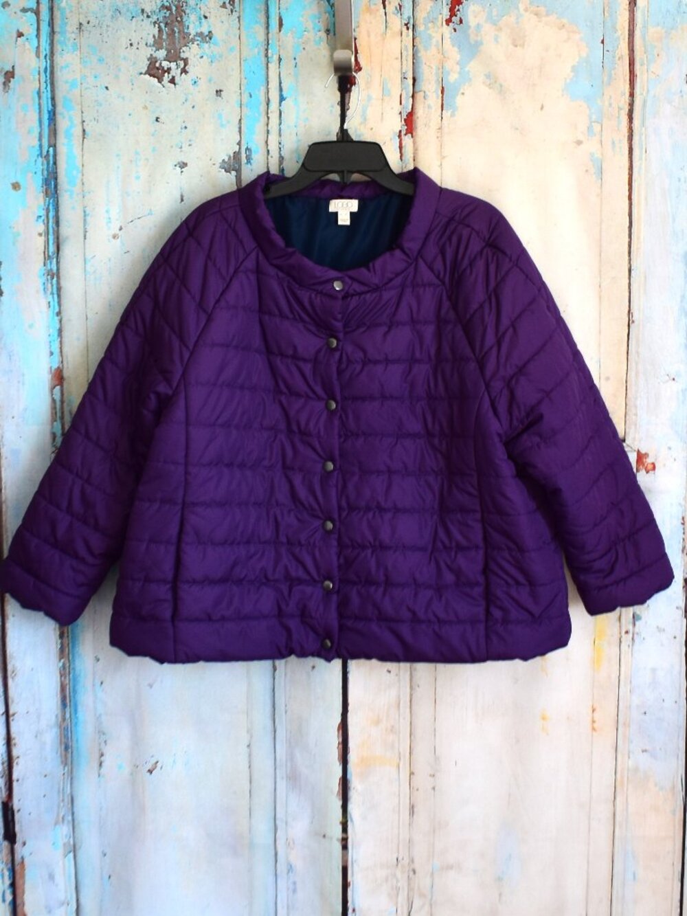 Women's LOGO Lori Goldstein Puffer Jacket Quilted Snap Cropped XLARGE Purple